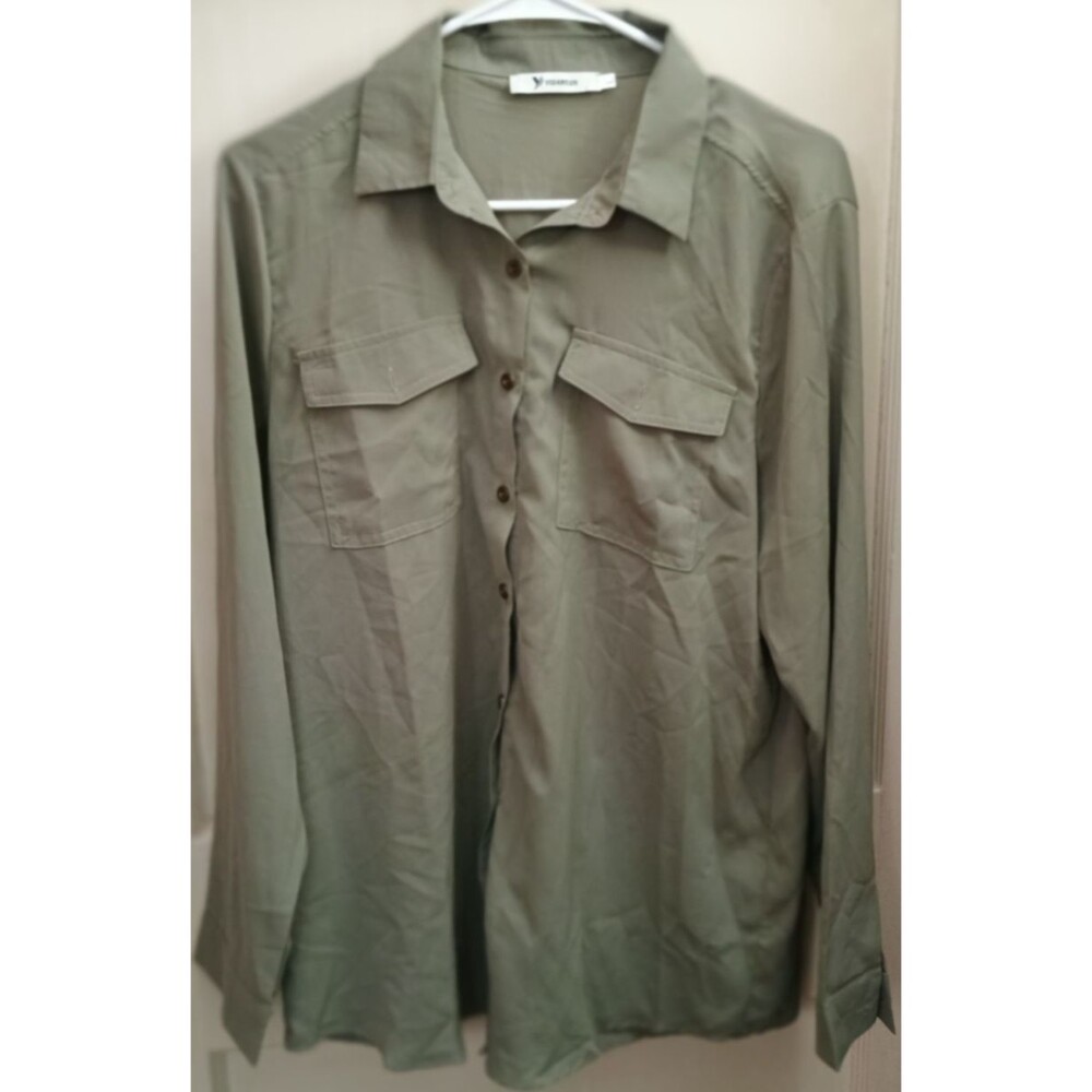 YIDARTON Women's Olive Green Button Front Safari Shirt Size Large